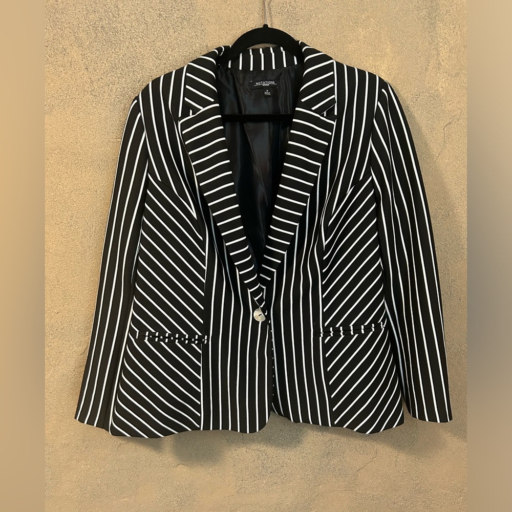 Notations Blazer black with white pinstripes single button closure size …